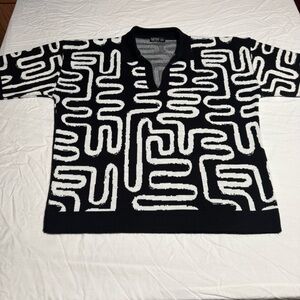 Boohoo Black and White Patterned Polo Shirt